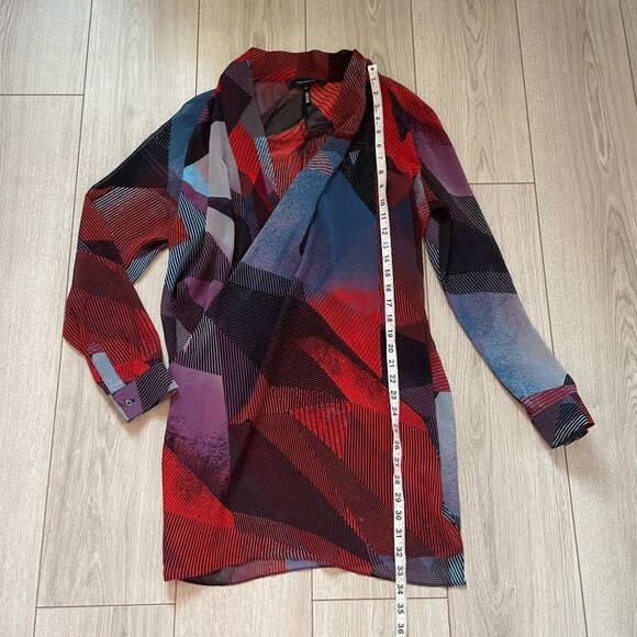 Robert Rodriguez Brooke Overlay Faux Wrap Mini Dress Tunic Women’s Medium Geomet - Picture 4 of 9